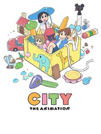 The vibrant poster features a lively scene of children joyfully playing with colorful toys scattered around. Bright yellow buses, playful characters, and cheerful colors create a fun and energetic atmosphere. The title "CITY THE ANIMATION" is prominently displayed below, emphasizing the animated ...