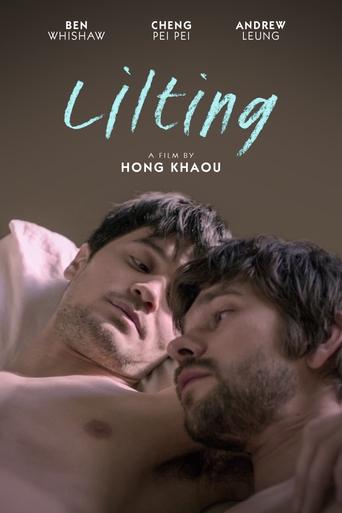 The poster features two shirtless men with dark hair and facial hair lying close together, creating an intimate and vulnerable mood. The soft pink and beige tones evoke a dreamy, romantic atmosphere, while the names of the actors are subtly placed at the top.