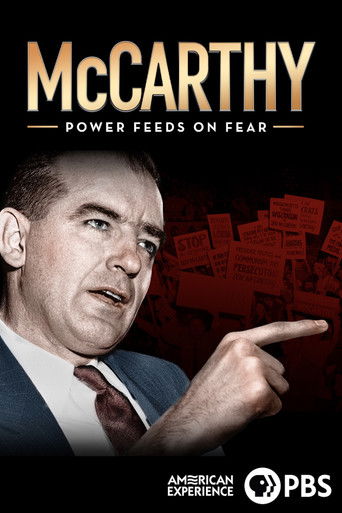 The poster features a stern man in a suit pointing aggressively against a backdrop of red, ominous documents. The dark tones and intense expression convey a sense of danger and authority, reflecting the movie's theme of political power and fear.