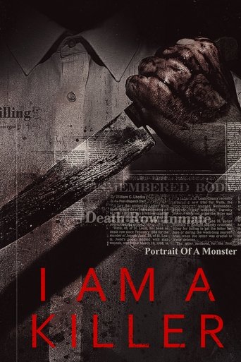 The poster features a grim, hand-drawn illustration of a zombie-like figure holding a knife, set against a dark, ominous background. The title "I AM A KILLER" is prominently displayed in bold red letters, evoking a sense of horror and dread. The overall mood is intense and unsettling, capturing t...