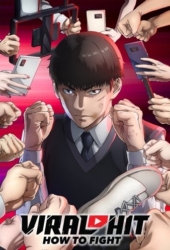 The poster features a determined young man surrounded by hands holding smartphones, creating a chaotic yet intense atmosphere. Vibrant red and black colors dominate the scene, emphasizing the show's theme of viral success and high-stakes competition.