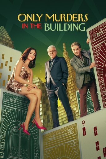 The poster features three characters standing on a colorful, architectural backdrop. The woman on the left wears a sparkly dress and red heels, while the man in the center dons a suit and glasses. The woman on the right sports a casual jacket and jeans. The scene exudes a playful, slightly chaoti...