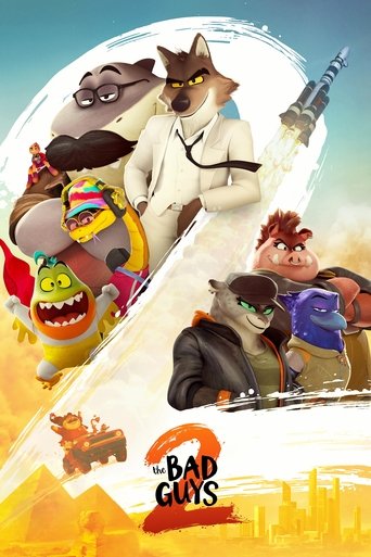 This movie poster features a chaotic group of anthropomorphic characters in a fiery explosion, creating a humorous and adventurous atmosphere. The vibrant colors and exaggerated expressions convey a sense of fun and camaraderie among the diverse group.