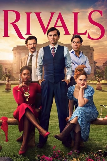 The poster features four characters in formal attire against a warm, sunlit backdrop of a grand building. The vibrant red title "Rivals" dominates the top, while the characters exude sophistication and charm. The overall mood is elegant and inviting, suggesting a drama with a polished, sophistica...