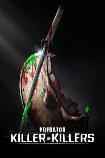 The poster features a menacing warrior with bloodied armor and a skull, wielding a sword against a dark, ominous background. The colors are stark and intense, with reds, blacks, and greens creating a sense of danger and horror. The mood is foreboding and thrilling, promising an action-packed adve...