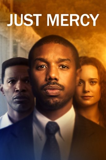 The poster features three men in formal attire against a warm, golden background, conveying a sense of authority and solemnity. The muted tones and serious expressions suggest a dramatic narrative about justice and redemption.