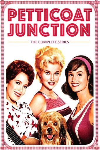 The poster features three vintage women in colorful outfits, exuding a cheerful, nostalgic mood. The pink and red color scheme adds warmth, while the dog in the foreground adds a playful touch.