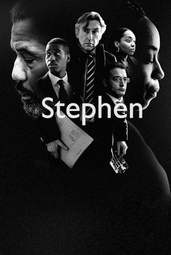 The poster features a collage of five men in formal attire, each with a distinct expression, set against a dark, moody background. The title "Stephen" is prominently displayed in white text, creating a stark contrast. The overall mood is mysterious and dramatic, suggesting a thriller or drama ser...