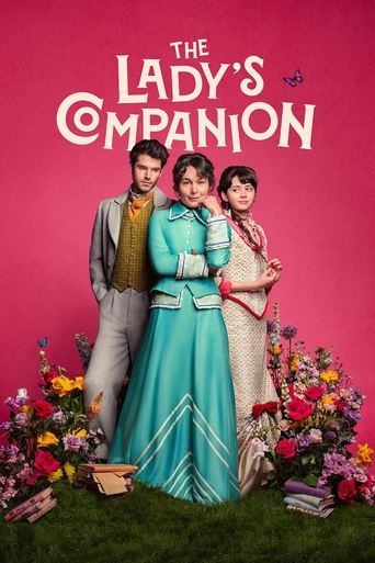 This vibrant poster features three characters in colorful, period-appropriate costumes against a pink backdrop. The lively floral arrangement and cheerful atmosphere evoke a nostalgic, romantic mood, suggesting a story of friendship and adventure.