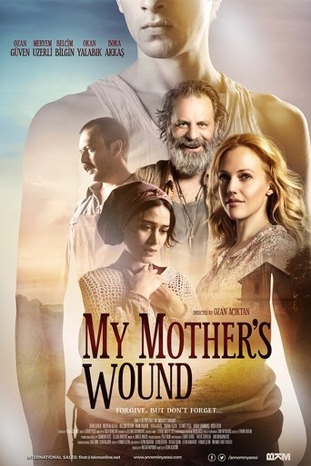 The poster features a tender family portrait with a man, woman, and child in warm, golden tones. The title "My Mother's Wound" is prominently displayed, suggesting a poignant story about family and healing.