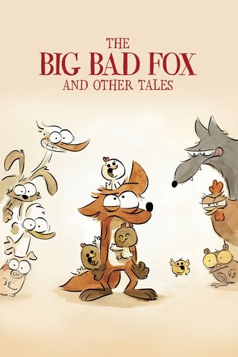The poster features a whimsical scene with four anthropomorphic fox characters in a cheerful, cartoonish style. The warm beige background and soft pastel colors create a friendly and inviting atmosphere. The title, "The Big Bad Fox and Other Tales," is prominently displayed at the top in bold red...