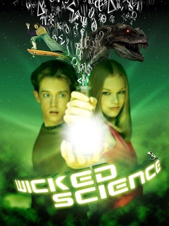The poster features two young people with intense expressions against a green, mysterious background. A glowing orb floats between them, surrounded by floating letters and a menacing creature. The title "Wicked Science" is prominently displayed in bold, glowing letters. The overall mood is eerie ...