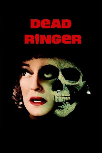 The poster features a striking juxtaposition of a woman's face and a skull, set against a dark background. The red text "DEAD RINGER" dominates the top, evoking a sense of horror and mystery. The eerie lighting and unsettling imagery create a suspenseful and ominous atmosphere.