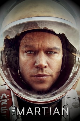 The Martian poster features a close-up of a man in a space suit, with a weathered, determined expression. The muted tones of gray and brown evoke a sense of isolation and endurance. The title "The Martian" is prominently displayed in bold, metallic letters, emphasizing the film's themes of surviv...