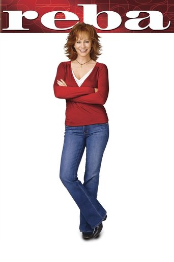 The poster features a confident woman with curly hair, wearing a red sweater and blue jeans, standing against a stark white background. The bold "reba" text at the top suggests a television show or movie title. The overall mood is energetic and approachable, reflecting the character's personality.