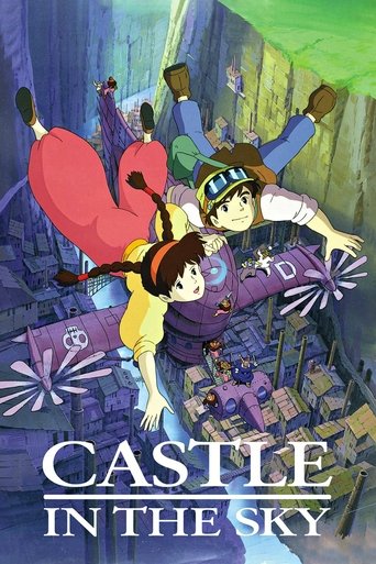 This vibrant anime poster captures a dynamic scene of four characters in mid-air, surrounded by colorful, stylized elements like purple flowers and a mysterious blue sky. The lively composition conveys excitement and adventure, while the bold title at the bottom emphasizes the film's epic scale a...