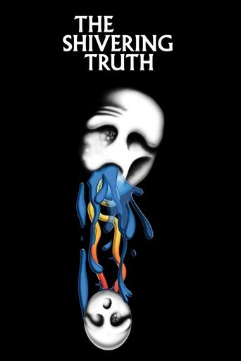 The poster features a hauntingly beautiful scene of a woman in a blue dress standing on a snowy hill, her face partially obscured by a white mask. The title "The Shivering Truth" is prominently displayed at the top in stark white text against a black background. The image evokes a sense of myster...