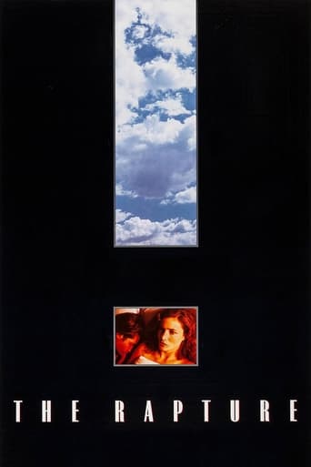 The poster features a dark background with a vertical window showing a dramatic sky filled with clouds, and a small inset image of a woman's face below. The title "THE RAPTURE" is prominently displayed in white capital letters at the bottom, evoking a sense of mystery and impending doom.