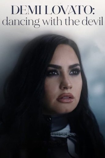 The poster features Demi Lovato with dark hair and intense gaze, set against a moody, dark background. The title "Demi Lovato: Dancing with the Devil" is prominently displayed in bold white text. The overall mood is mysterious and dramatic, hinting at the show's themes of romance and rebellion.