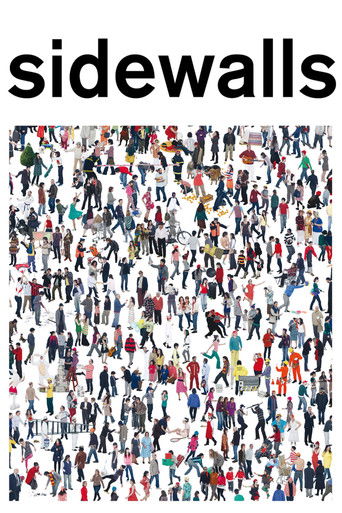 The poster features a chaotic crowd of people in various colors, creating a vibrant and energetic atmosphere. The title "Sidewalls" is prominently displayed at the top, suggesting a theme of urban life and community. The dense and colorful composition evokes a sense of movement and energy, captur...