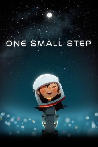 The poster features a cheerful astronaut character with a white helmet against a starry night sky. The title "One Small Step" is prominently displayed in bold white letters. The overall mood is whimsical and hopeful, evoking a sense of adventure and discovery.