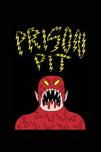 The poster features a menacing red monster with glowing yellow eyes and sharp teeth, set against a stark black background. Above it, the title "Prison Pit" is written in a jagged, yellow font that resembles lightning bolts. The overall mood is dark and ominous, evoking a sense of danger and suspe...