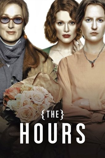 The poster features three women with striking, pale expressions against a dark background. The muted tones of their clothing and the soft lighting create a somber, mysterious atmosphere. The title "The Hours" is prominently displayed in bold white letters at the bottom.