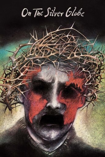 The poster depicts a hauntingly beautiful figure with a crown of thorns, set against a dark, moody background. The red and white colors create a striking contrast, evoking a sense of mystery and drama. The overall mood is eerie and contemplative, hinting at themes of loss and spiritual significance.