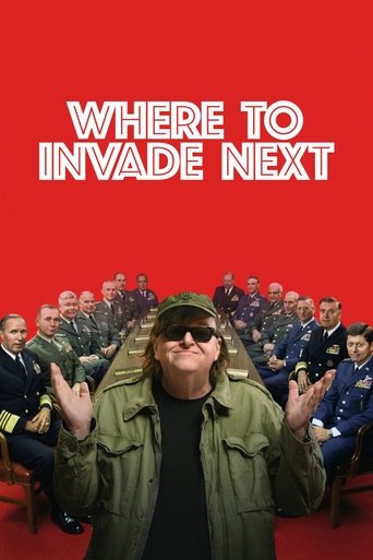 The poster features a man in a green jacket and sunglasses with his hands raised, exuding confidence against a bold red background. Behind him, a diverse group of people in military-style uniforms sit attentively, suggesting a serious and intense narrative. The vibrant red backdrop and confident ...