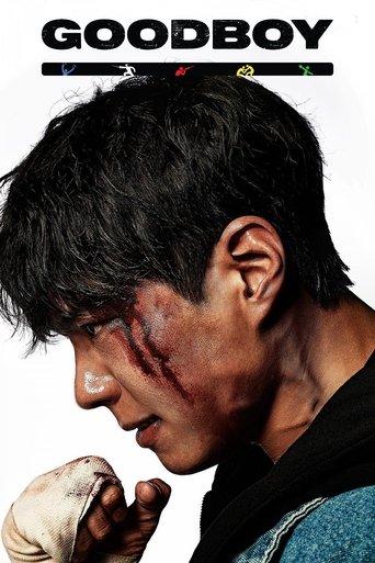 The poster features a gritty, intense close-up of a man with dark hair and a bandaged hand, conveying a somber mood. The bold, black text "GOOD BOY" dominates the top, emphasizing the show's title. The overall design suggests a dramatic, possibly supernatural or action-oriented narrative.