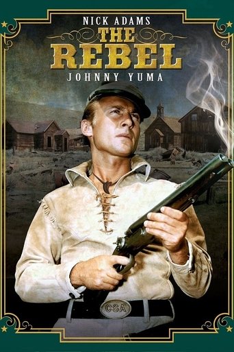 The poster features Nick Adams as Johnny Yuma, a rugged cowboy holding a rifle, set against a backdrop of dusty, sun-drenched towns. The warm earthy tones and rugged imagery evoke a sense of adventure and danger, capturing the essence of the show's western genre.