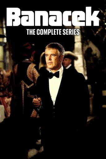 The poster features a man in a black tuxedo against a dark, moody background. The title "Banacek" is prominently displayed in bold white letters, with "THE COMPLETE SERIES" written below. The overall mood is mysterious and dramatic, evoking a classic noir atmosphere.