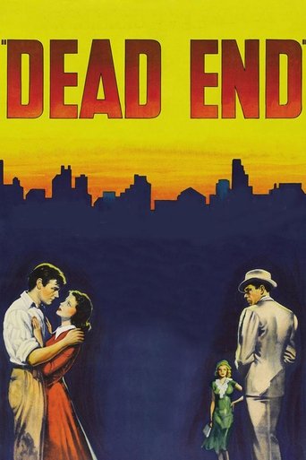The poster features a dramatic scene with a couple embracing in warm tones against a dark, moody background. The city skyline silhouettes are set against a vibrant sunset, creating a sense of impending tragedy. The title "DEAD END" in bold red letters dominates the top, emphasizing the film's omi...