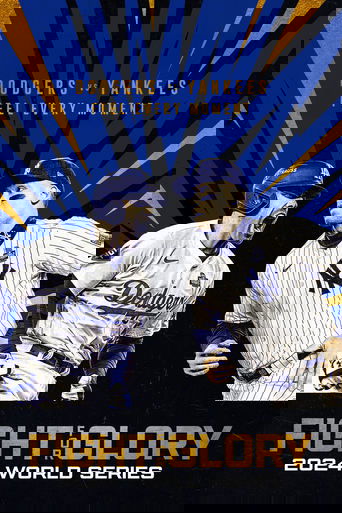 The poster features two baseball players in action poses against a dynamic background of blue and yellow rays. The Dodgers and Yankees are depicted with intense expressions, capturing the competitive spirit of the World Series. The bold text at the bottom emphasizes the title "Fight for Glory" an...