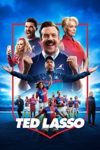 The poster features a central man in a blue tracksuit with arms outstretched, surrounded by a vibrant red frame. Surrounding him are various characters in colorful outfits, including a man in a red tracksuit and a woman in a pink dress. The background is a bright blue sky with clouds, creating a ...