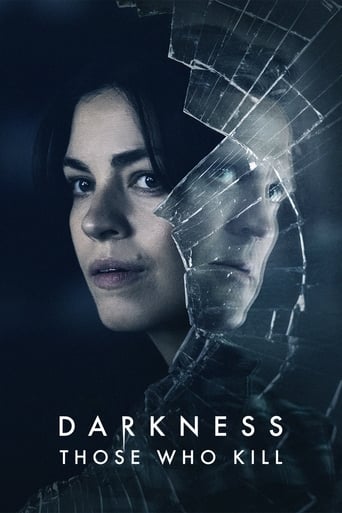 The poster features a woman with a serious expression, her face partially obscured by a digital, grid-like overlay that suggests a cybernetic or technological interface. The dark, moody blue tones evoke a sense of mystery and foreboding, while the title "Darkness: Those Who Kill" in bold white te...