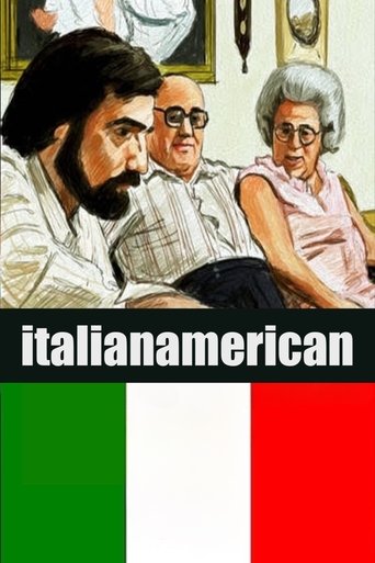 This movie poster features a warm, nostalgic scene with three characters—a bearded man, a woman with glasses, and an older woman—suggesting a blend of Italian and American heritage. The colors of the Italian flag (green, white, red) are prominently displayed at the bottom, evoking a sense of cult...