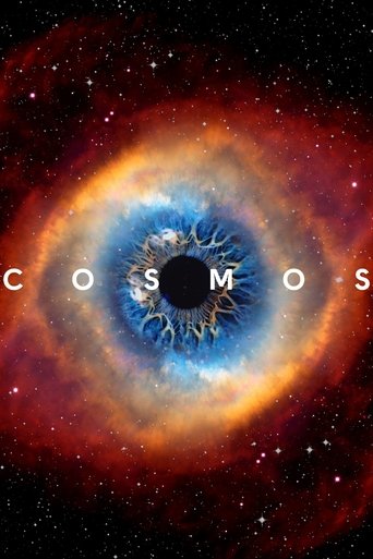 This cosmic poster features a vibrant nebula with swirling orange and blue hues, evoking wonder and mystery. The word "COSMOS" is prominently displayed in bold, white letters against the starry backdrop. The serene yet expansive atmosphere captures the vastness of space, inviting viewers to explo...
