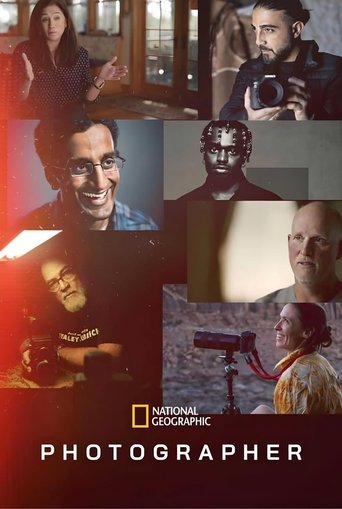 This National Geographic poster features a collage of diverse photographers in various settings, each capturing unique moments with vibrant colors and dynamic compositions. The warm lighting and diverse group create an engaging, professional atmosphere that highlights the creativity and passion o...