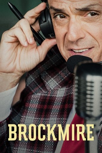 The poster features a close-up of an older man in a plaid shirt, holding a vintage radio to his ear. The warm tones of the plaid shirt and the soft lighting create a cozy, nostalgic atmosphere. The bold, golden text "BROCKMIRE" at the bottom adds a sense of mystery and intrigue.