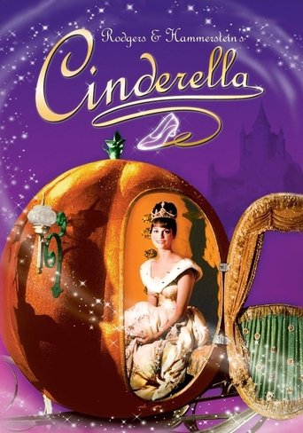 This vibrant poster features Cinderella in a white dress within a large, glowing orange pumpkin, surrounded by sparkling stars and magical elements. The rich purple background with golden text evokes a whimsical, enchanting atmosphere.