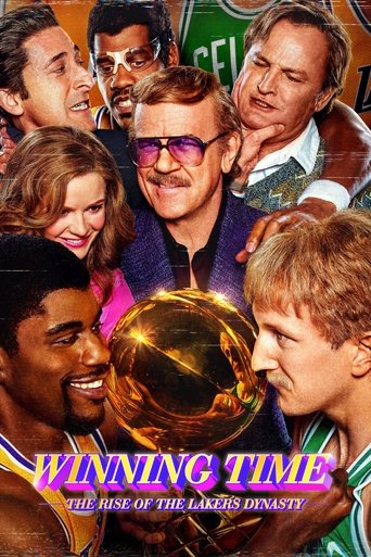 The poster features a vibrant collage of Lakers players, including LeBron James, Kevin Durant, and others, all smiling or looking determined. The golden Lakers trophy is prominently displayed in the center, symbolizing the team's dominance. The warm, energetic colors and the dynamic composition c...