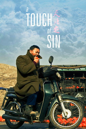 The poster features a rugged man in a dark coat and sunglasses, gripping the handlebars of a vintage motorcycle against a backdrop of rugged desert terrain. The sky is filled with dramatic clouds, and the overall composition evokes a sense of adventure and mystery. The color palette is rich with ...