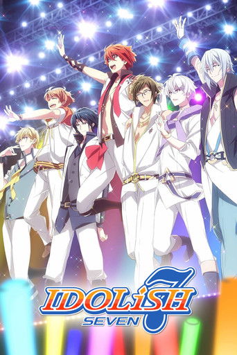 This vibrant poster features seven members of the idol group IDOLiSH7, exuding confidence and energy against a dazzling backdrop of twinkling lights. Their colorful outfits and dynamic poses create an energetic and lively atmosphere, capturing the essence of their musical journey and youthful spi...