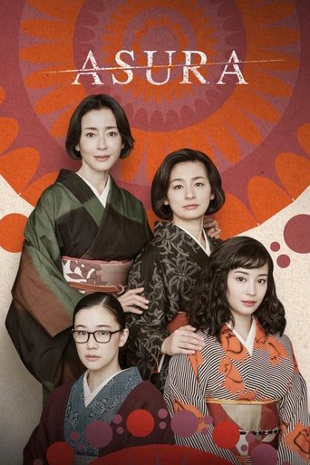 This TV poster features four women in traditional Japanese attire against a vibrant orange and red background. The warm, celebratory colors evoke a festive and joyful mood, suggesting a lively cultural celebration. The composition highlights the elegance and grace of the characters, inviting view...