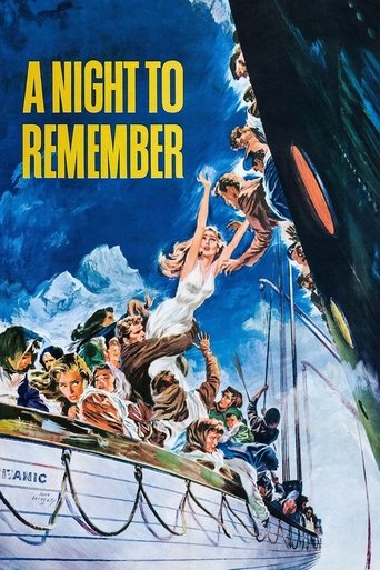 This vibrant poster captures the thrilling essence of "A Night to Remember," featuring a dramatic scene of a woman diving into a stormy sea while a group of people watch from the deck. The vivid blue sky and dynamic action convey a sense of urgency and adventure, making it an eye-catching choice ...