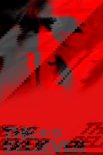 The poster features a dark silhouette of a person against a vibrant red background, creating a mysterious and intense atmosphere. The title "THE BELIEVER" is prominently displayed at the bottom, with a Star of David symbol subtly integrated into the design. The overall mood is eerie and suspensef...