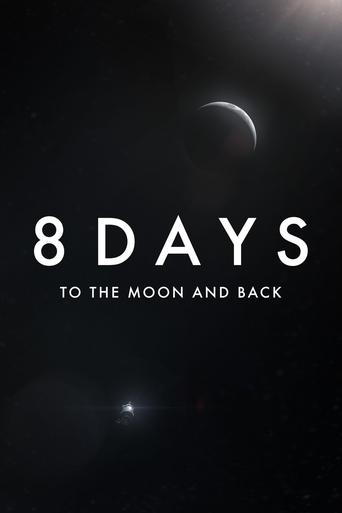 The poster features a dark, starry space backdrop with a crescent moon and distant stars, evoking a mysterious and adventurous mood. The title "8 Days" is prominently displayed in bold white letters, with the subtitle "To the Moon and Back" below it. The overall design suggests a thrilling space ...