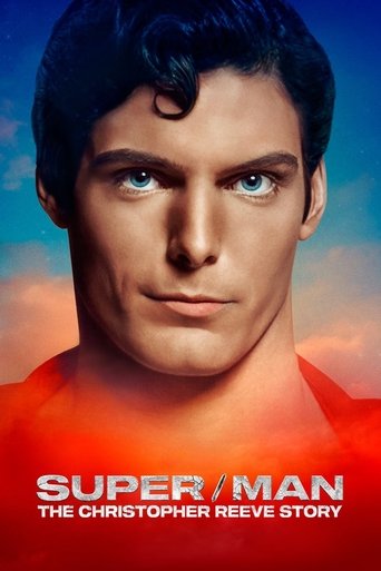 The poster features a close-up of Christopher Reeve, exuding strength and determination against a vibrant red background. The bold text "Super/Man: The Christopher Reeve Story" emphasizes his iconic role.
