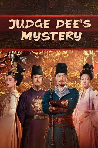 The poster features four elegantly dressed characters in traditional Chinese attire against a golden, ornate backdrop. The warm tones of gold, deep purple, and soft pink create an opulent yet mysterious atmosphere. The title "Judge Dee's Mystery" is prominently displayed at the top in bold, serif...